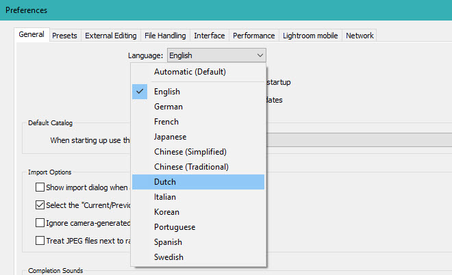 Lightroom select language - Lightroom taal veranderen
